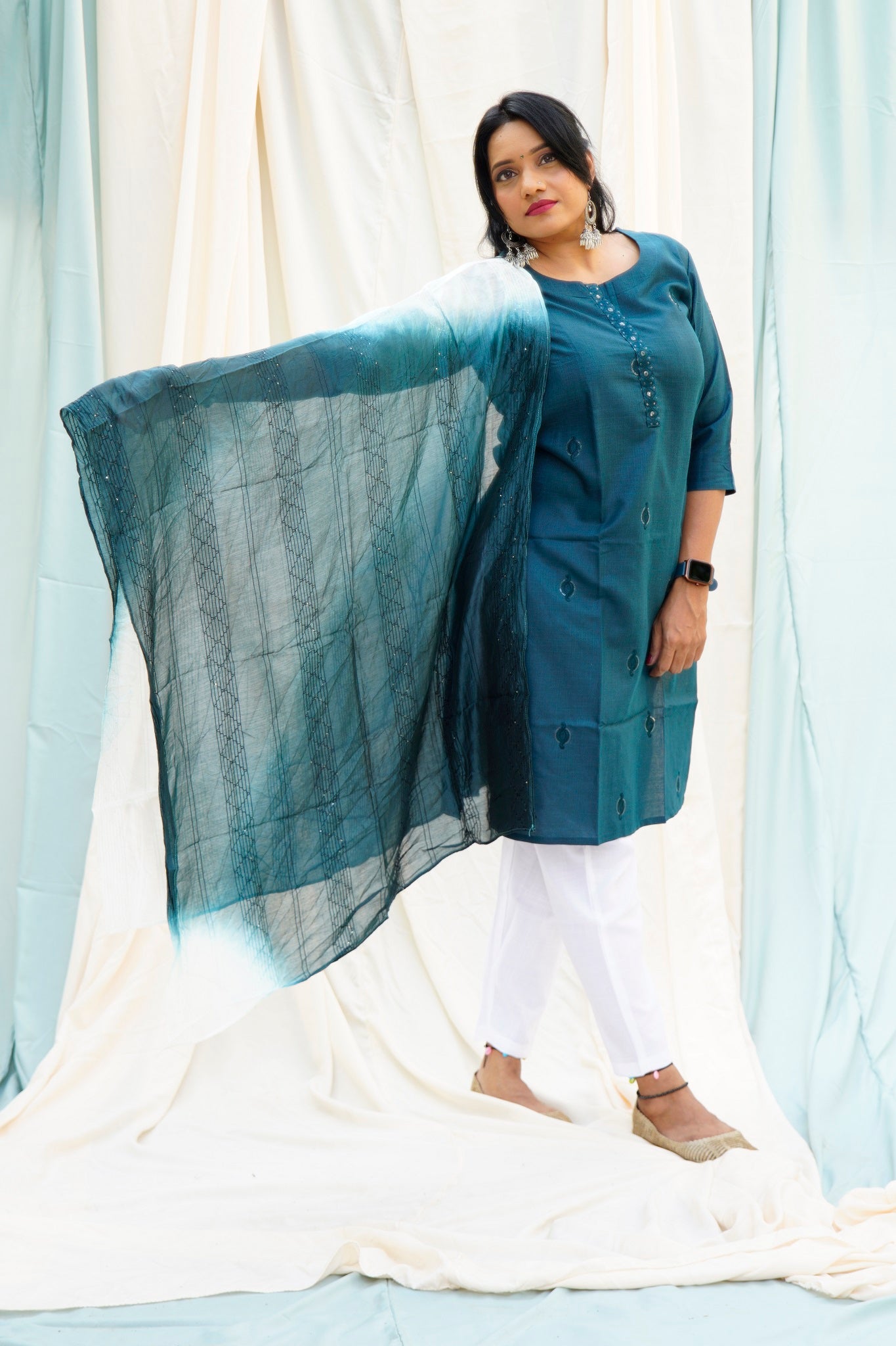 Heer Ranjha Peacock Blue Ethnic Set