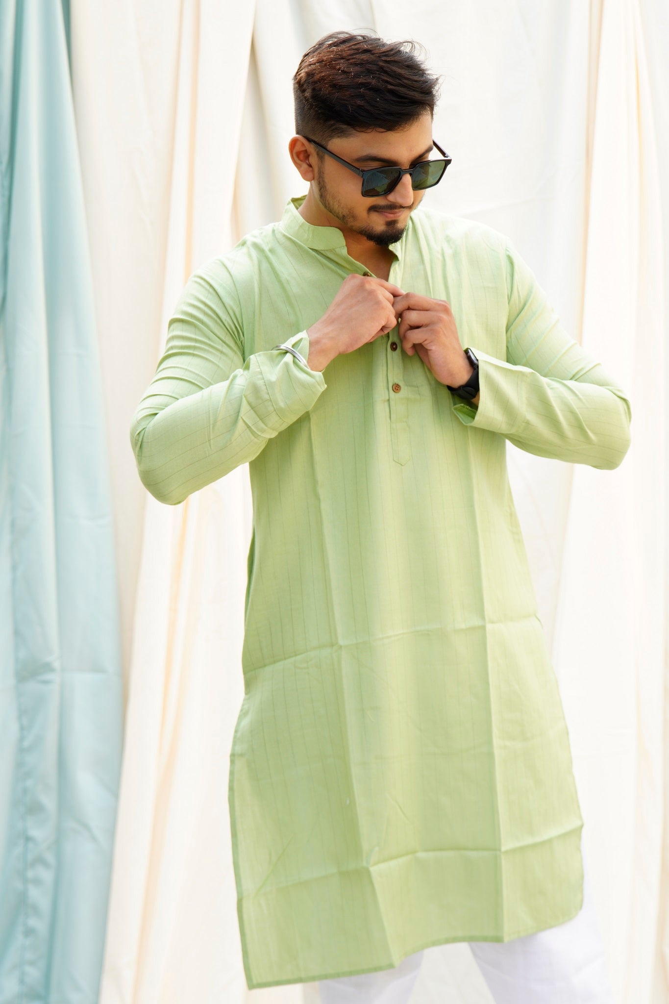 Shah Jahan Mumtaz Pastel Green Ethnic Set