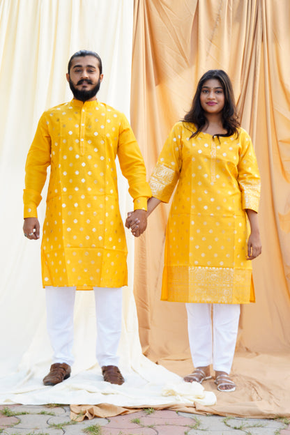 Anarkali Salim Yellow Couple Ethnic Set