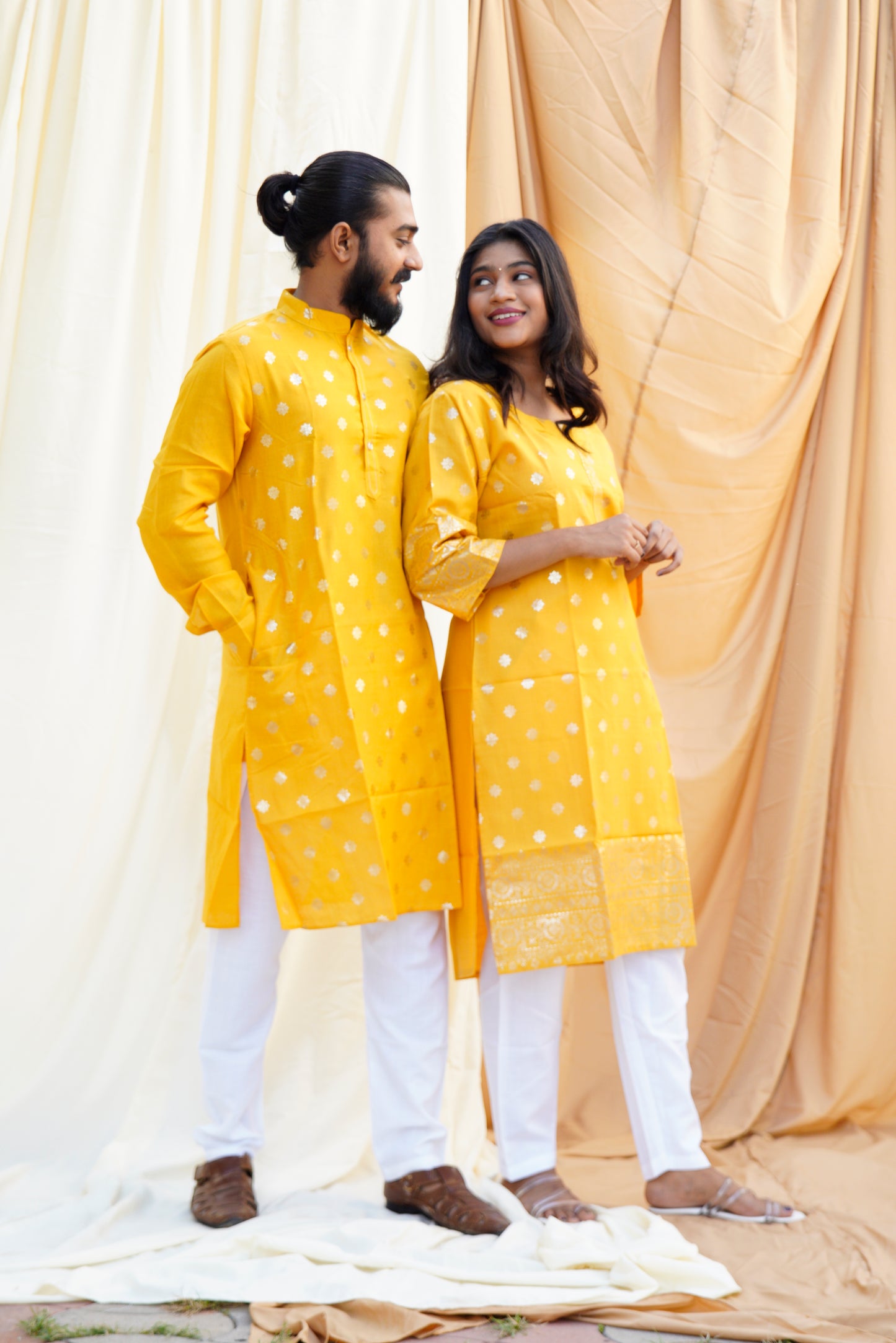 Anarkali Salim Yellow Couple Ethnic Set