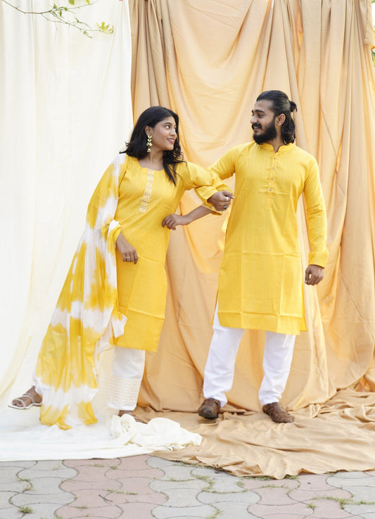 Shah Jahan Mumtaz Yellow Ethnic Set