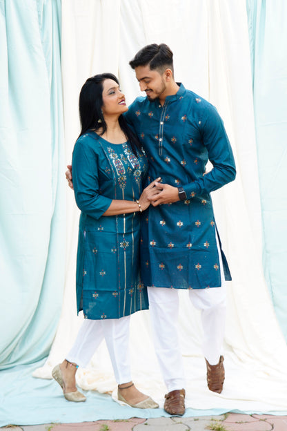 Sohni Mahiwal Peacock Blue Ethnic Set