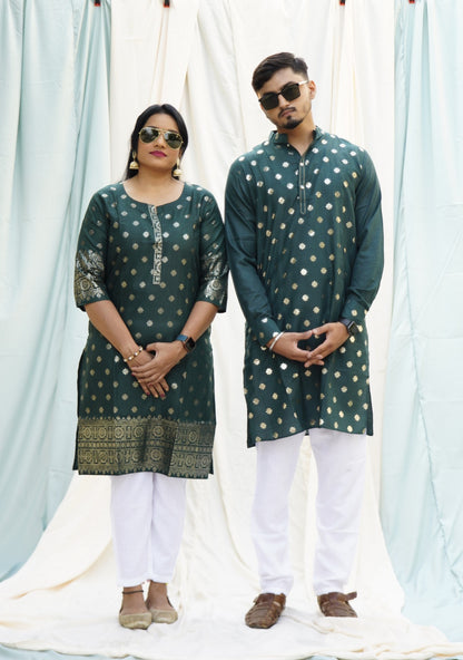 Anarkali Salim Green Couple Ethnic Set