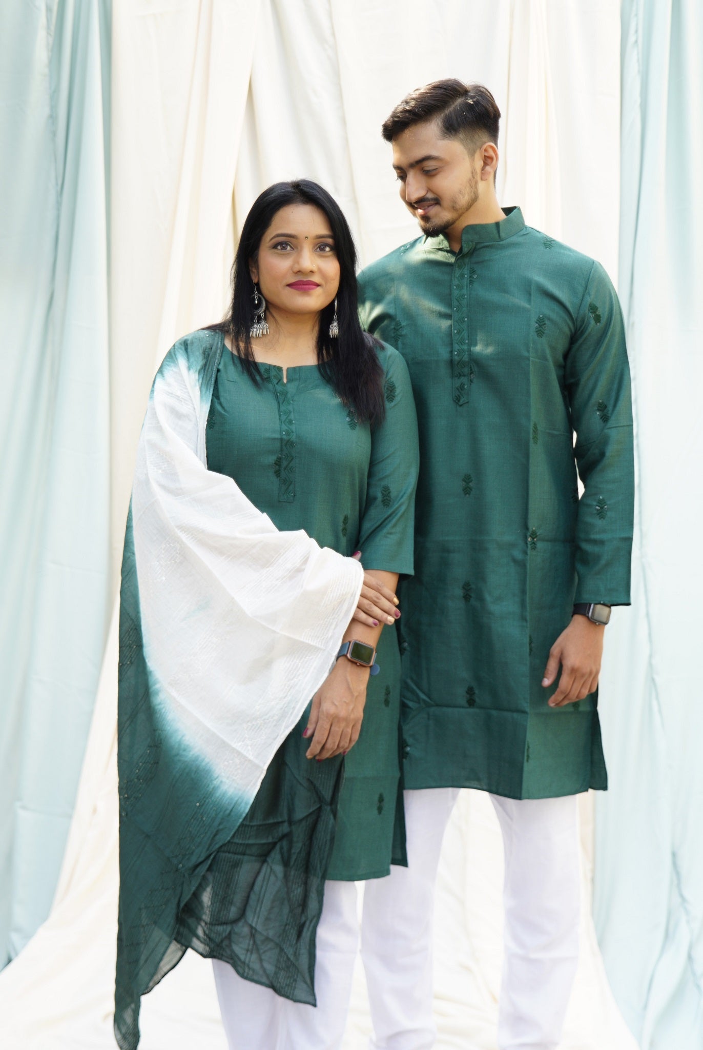 Heer Ranjha Green Ethnic Set