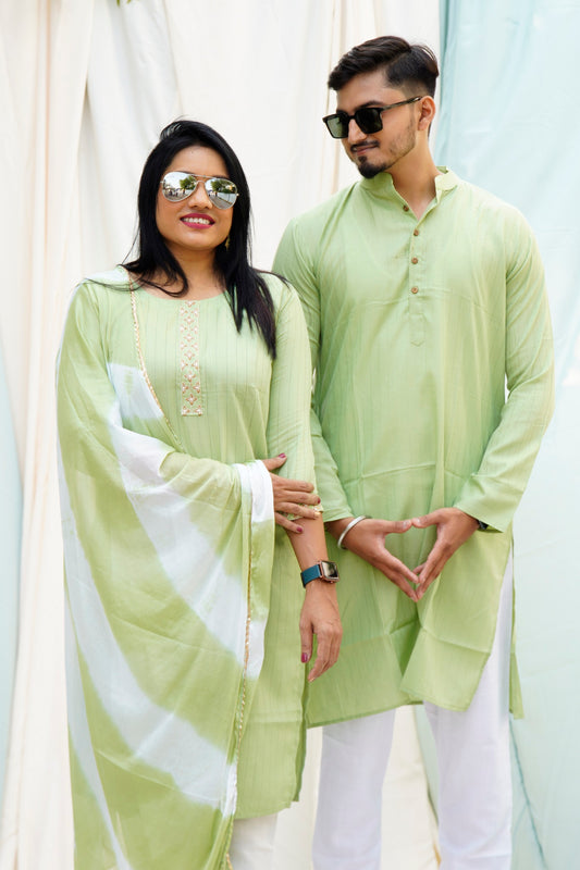 Shah Jahan Mumtaz Pastel Green Ethnic Set