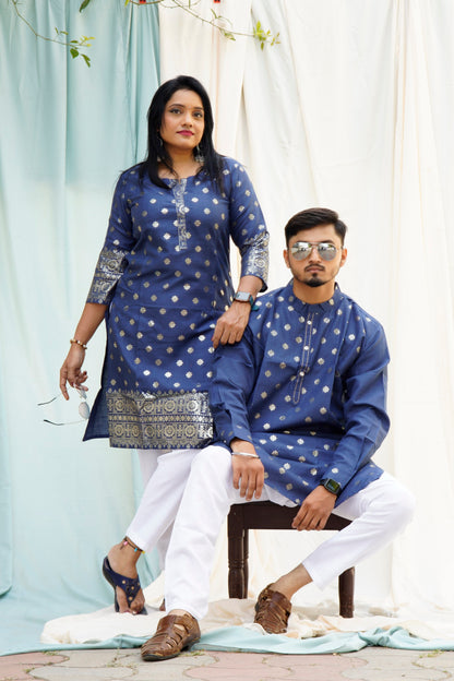 Anarkali Salim Blue Couple Ethnic Set