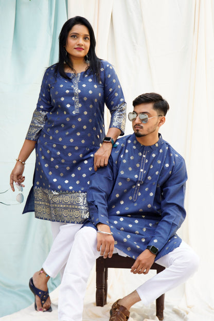 Anarkali Salim Blue Couple Ethnic Set