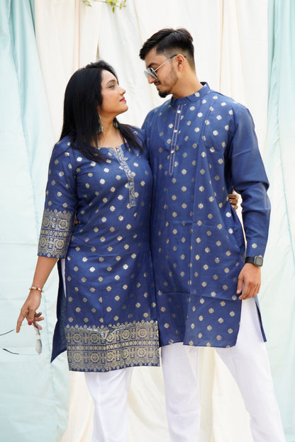 Anarkali Salim Blue Couple Ethnic Set