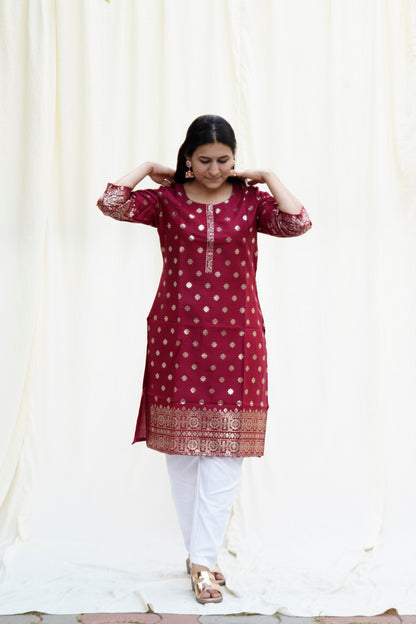 Anarkali Salim Maroon Couple Ethnic Set