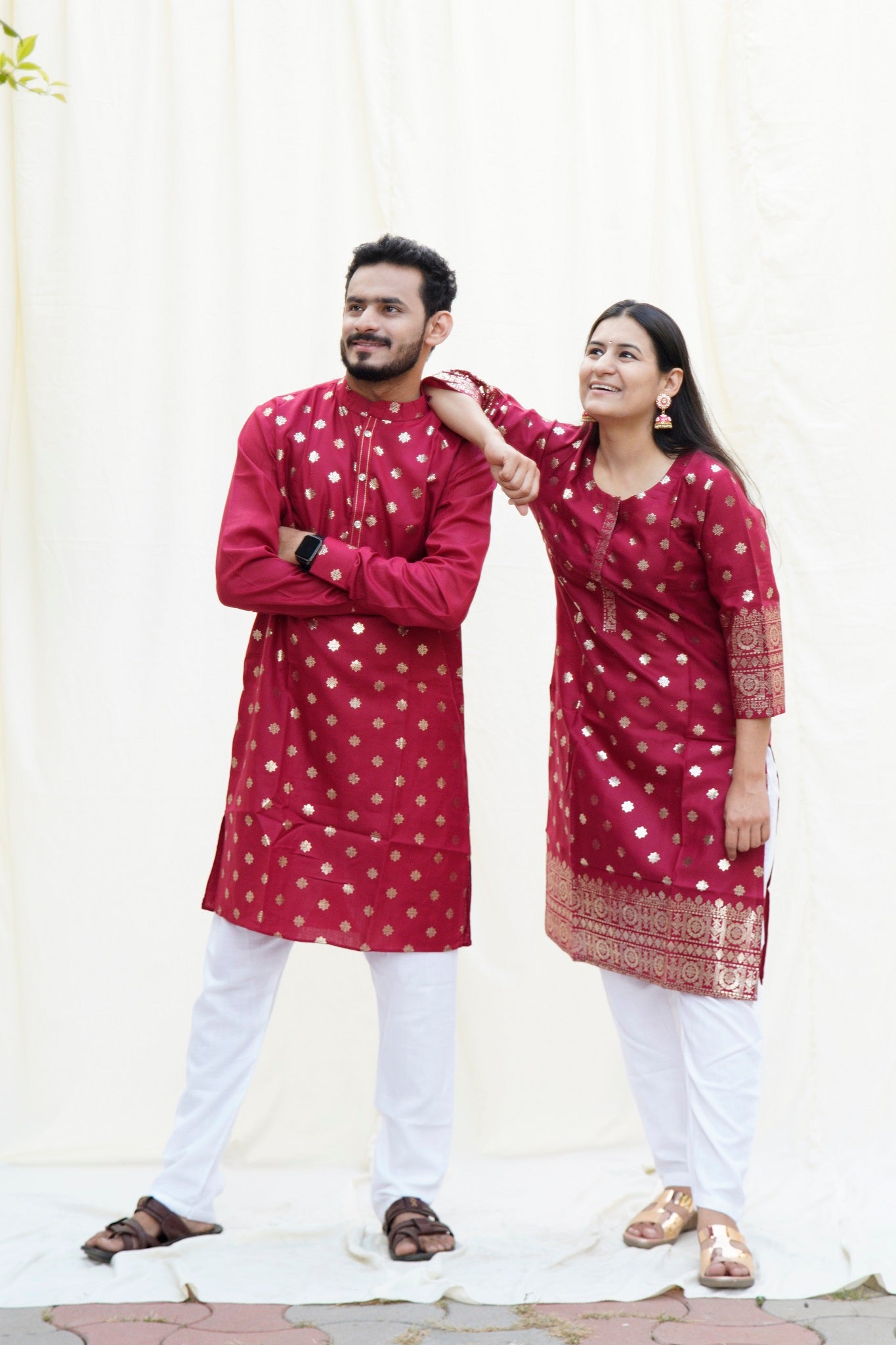 Anarkali Salim Maroon Couple Ethnic Set