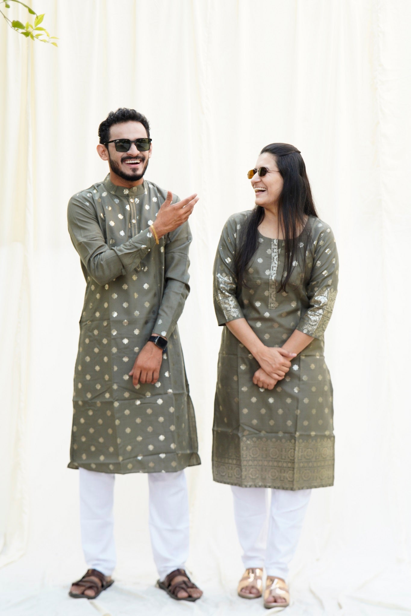 Anarkali Salim Grey Couple Ethnic Set