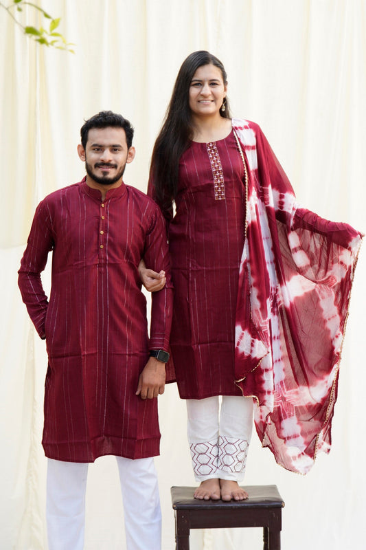 Shah Jahan Mumtaz Maroon Ethnic Set