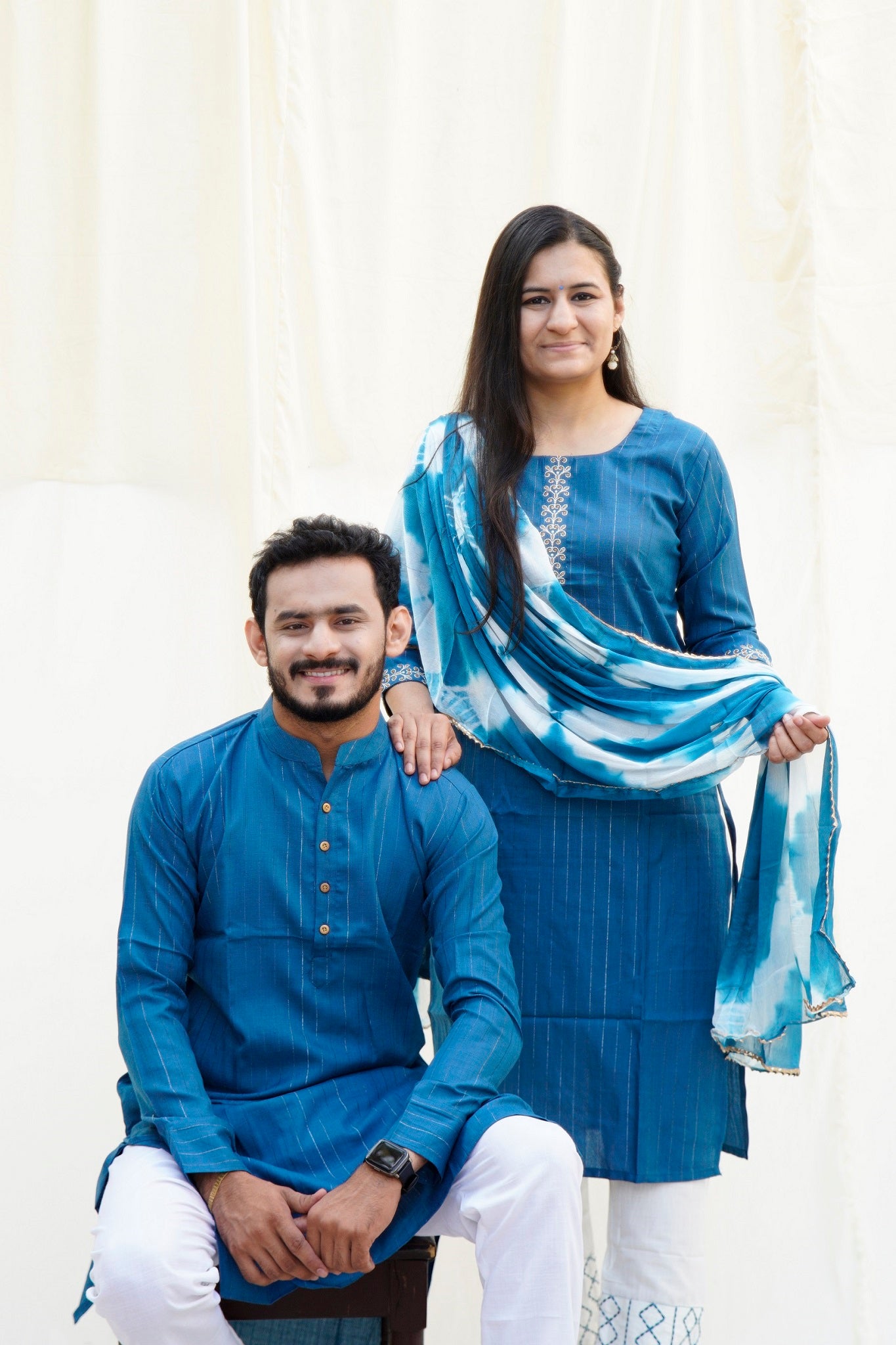 Shah Jahan Mumtaz Peacock Blue Ethnic Set