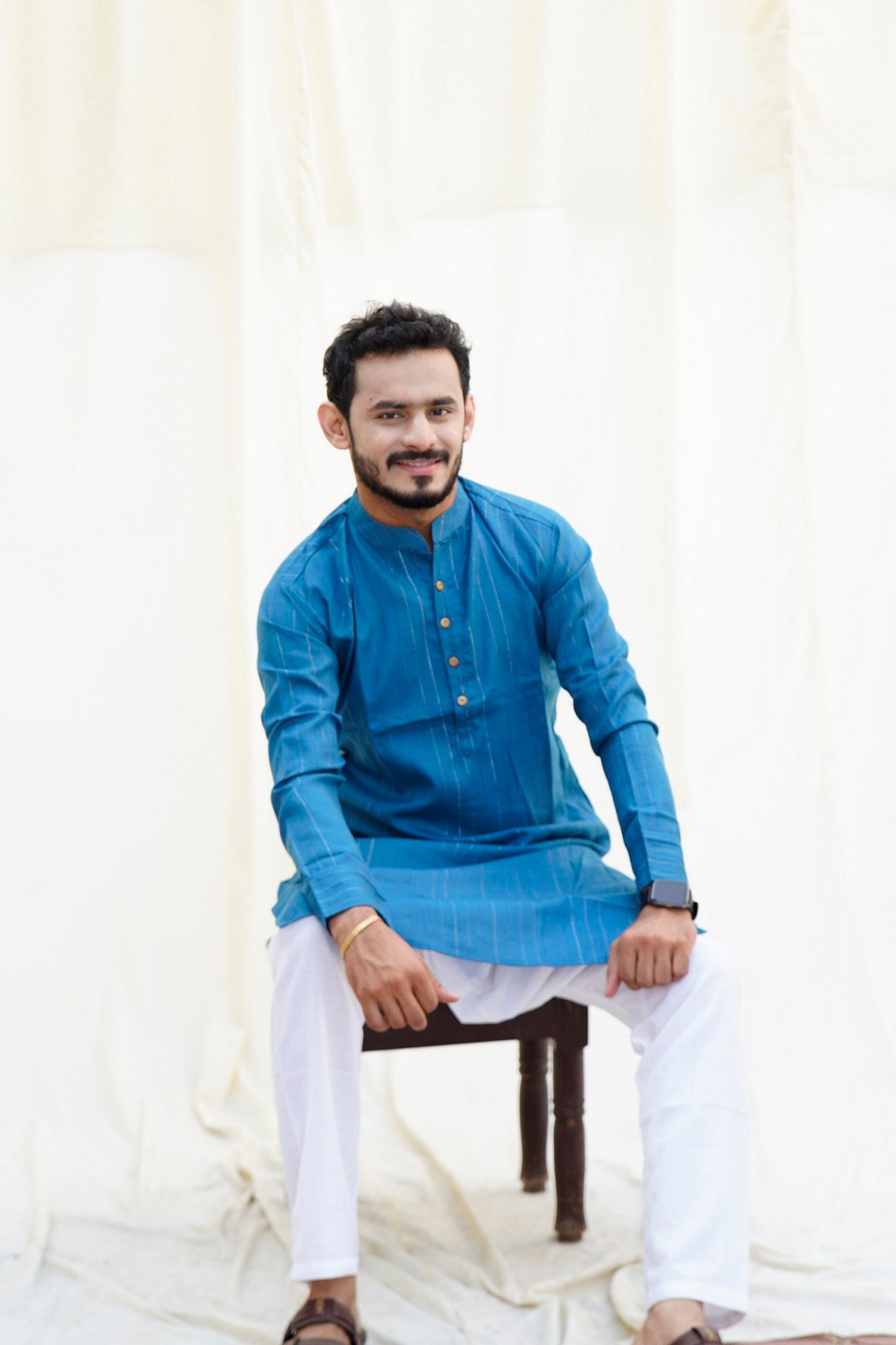 Shah Jahan Mumtaz Peacock Blue Ethnic Set