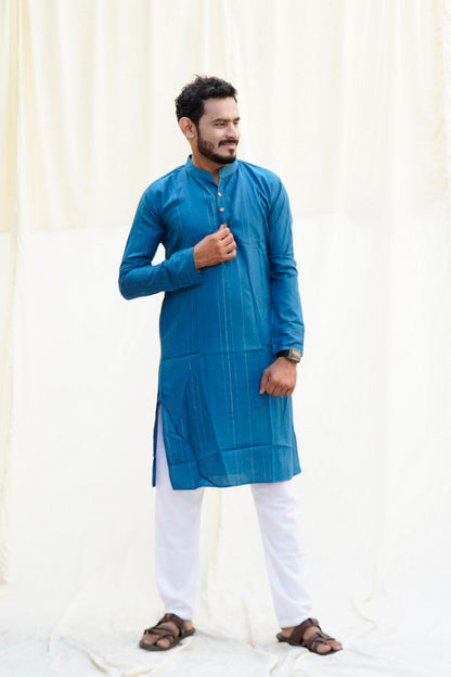 Shah Jahan Mumtaz Peacock Blue Ethnic Set