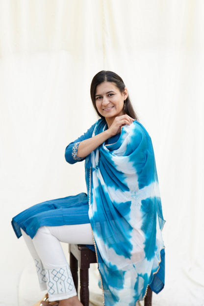 Shah Jahan Mumtaz Peacock Blue Ethnic Set