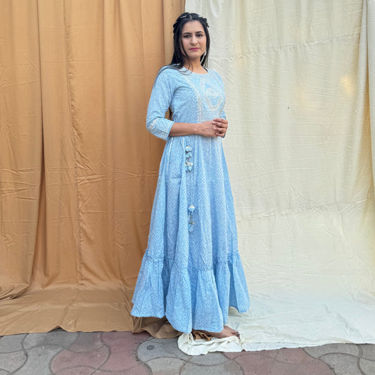 Rangrez Aasmaani Cotton Embroidered Anarkali